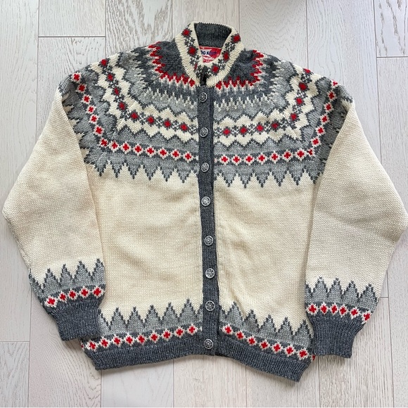 Vintage Viking Hand knit Pure Mothproof wool Chunky Fair Isle Sweater Cardigan - Picture 10 of 14